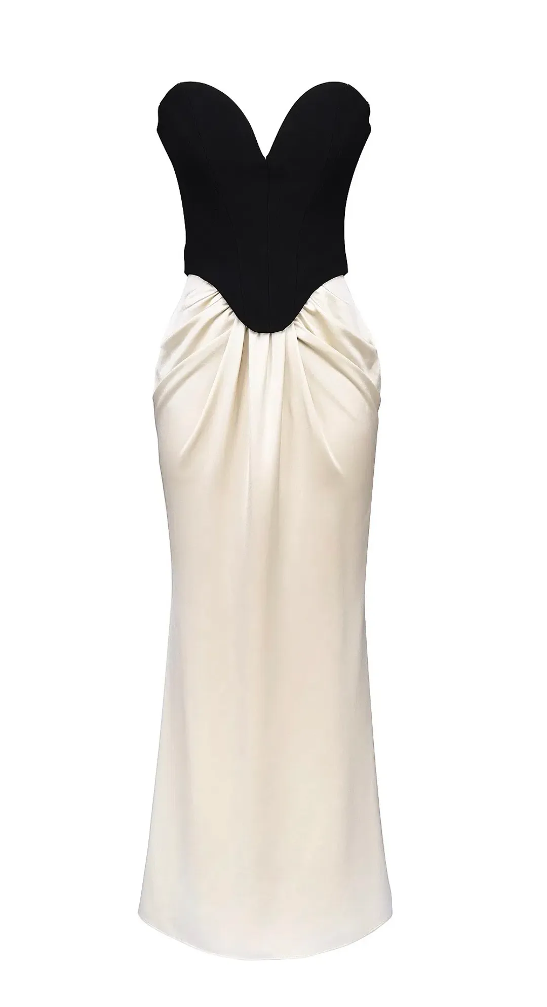 Black & Champagne Corset Maxi Gown for rent on The Volte - main image