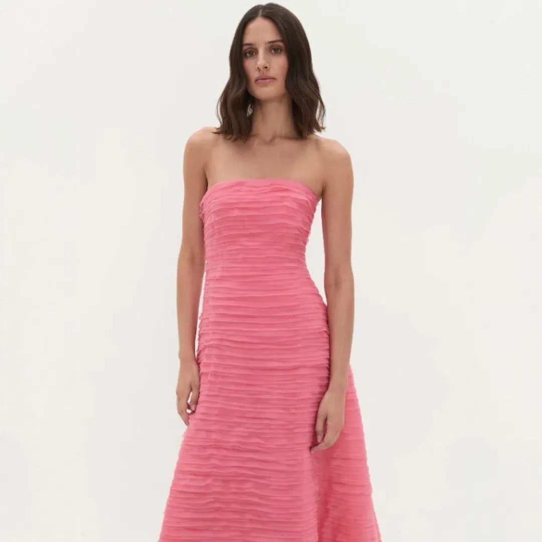 AJE Soundscape Maxi Dress In Guava Pink Size 12 for rent on The Volte - main image