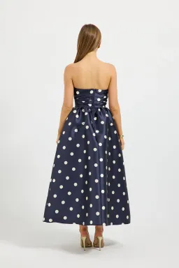 Pasduchas Dottie Strapless Midi Dress in Navy/Cream Size AU 14 for rent on The Volte - image 3