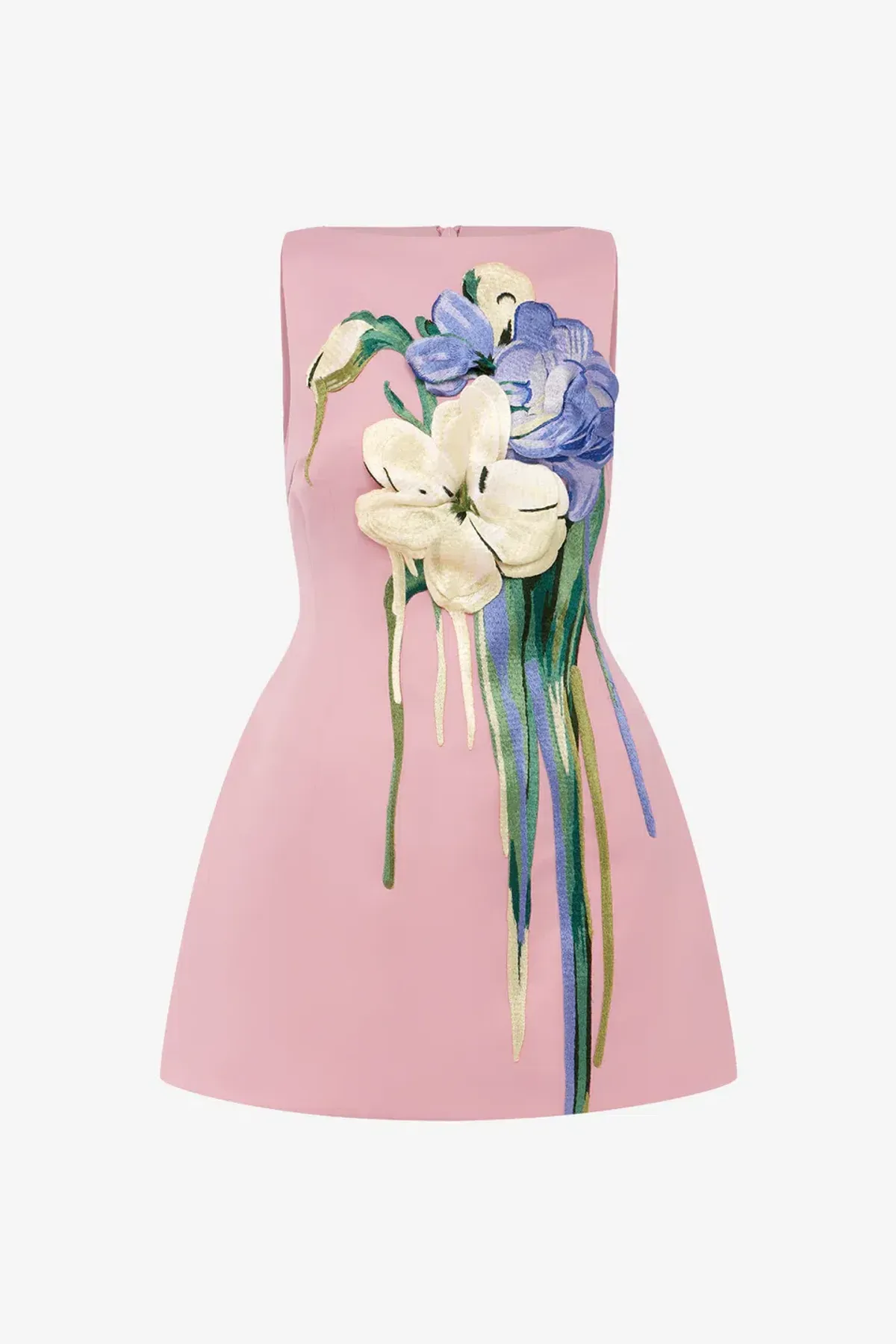 Leo Lin Ali  Embroidered Boat Neck Mini Dress Bouquet Print in Pastel Pink Size 8 for rent on The Volte - main image