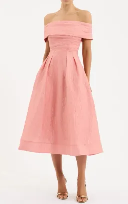 Rebecca Vallance Adalyn Off The Shoulder Midi Dress Peach Size 12 for rent on The Volte - image 1