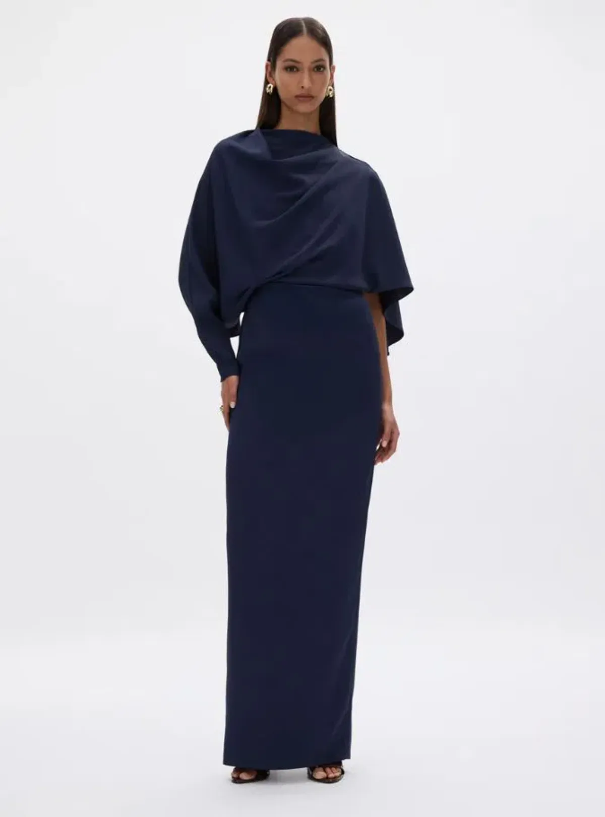 Rachel Gilbert Amaris Cape Gown in Navy Size 12 for rent on The Volte - main image