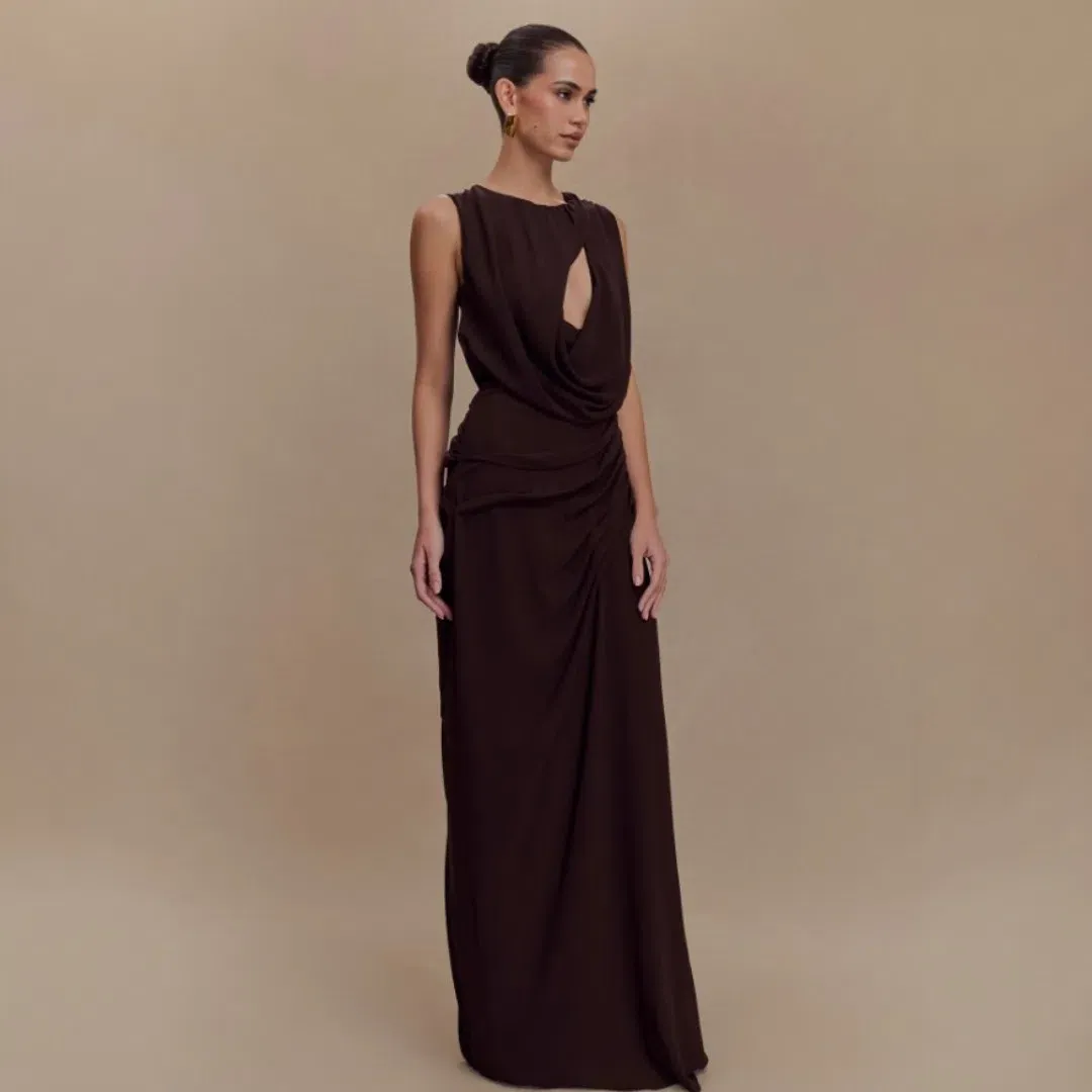 MESHKI Oria Maxi Dress - Cacao Brown Size Small  for rent on The Volte - main image