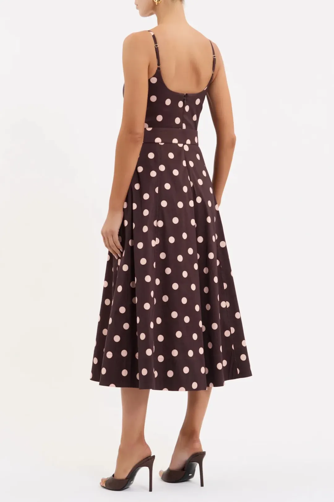 REBECCA VALLANCE VIVIANNE STRAP MIDI / BROWN POLKA / SIZE 12 for rent on The Volte - main image