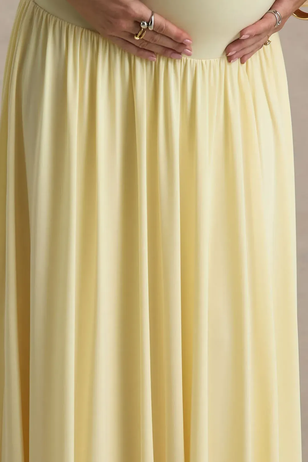 Club L London Outline Lemon Crew-Neck Maternity Maxi Dress with Pleated Skirt for rent on The Volte - main image