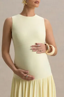 Club L London Outline Lemon Crew-Neck Maternity Maxi Dress with Pleated Skirt for rent on The Volte - image 3