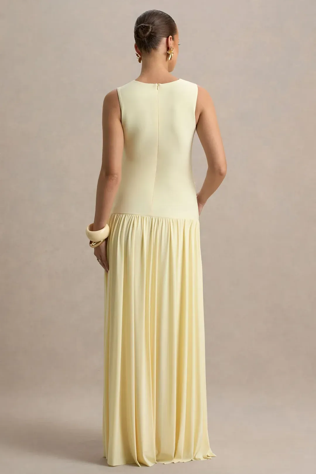Club L London Outline Lemon Crew-Neck Maternity Maxi Dress with Pleated Skirt for rent on The Volte - main image