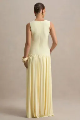 Club L London Outline Lemon Crew-Neck Maternity Maxi Dress with Pleated Skirt for rent on The Volte - image 2