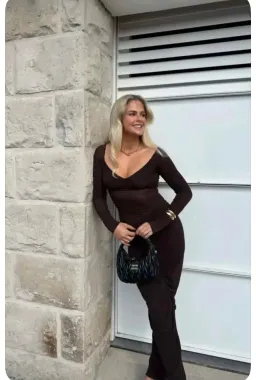 Benni Wilma Long Sleeve Maxi Dress Gown in Chocolate | Size AU 12 for rent on The Volte - image 1