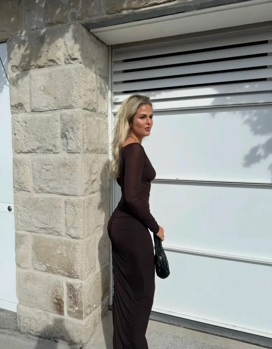 Benni Wilma Long Sleeve Maxi Dress Gown in Chocolate | Size AU 12 for rent on The Volte - main image