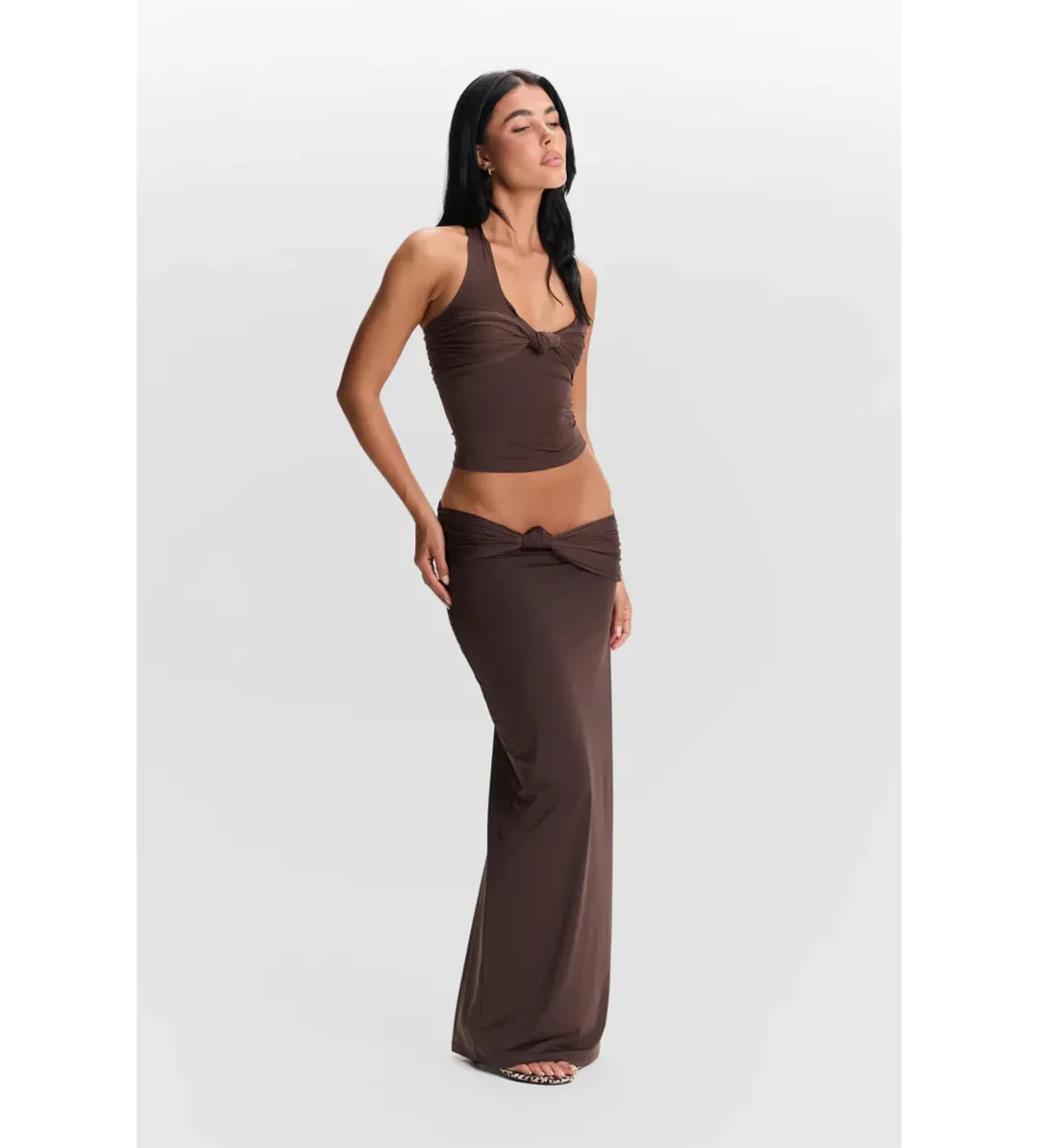 Sasha Therese Blair Top and Mila Maxi Skirt Set in Chocolate Brown Size S/AU8 for rent on The Volte - main image