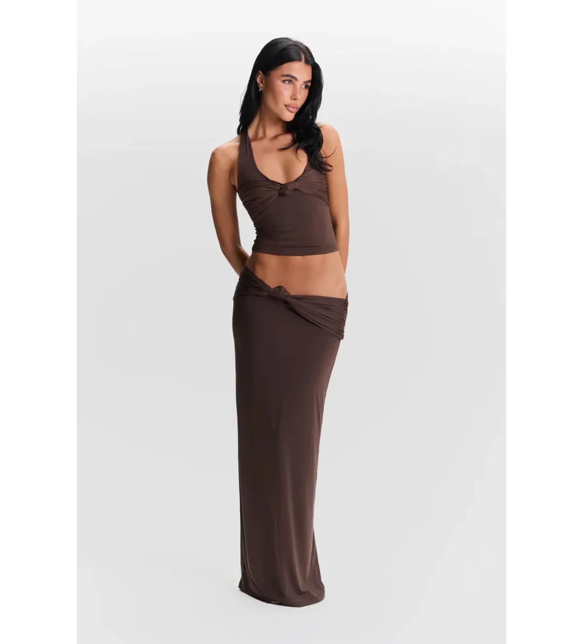 Sasha Therese Blair Top and Mila Maxi Skirt Set in Chocolate Brown Size S/AU8 for rent on The Volte - main image