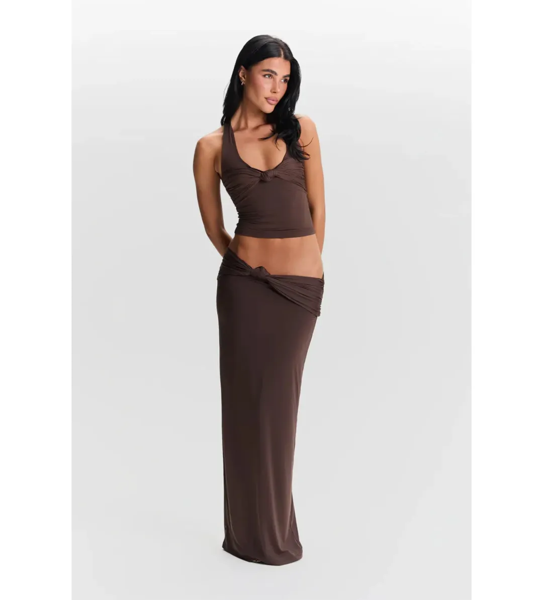 Sasha Therese Blair Top and Mila Maxi Skirt Set in Chocolate Brown Size M/AU10 for rent on The Volte - main image