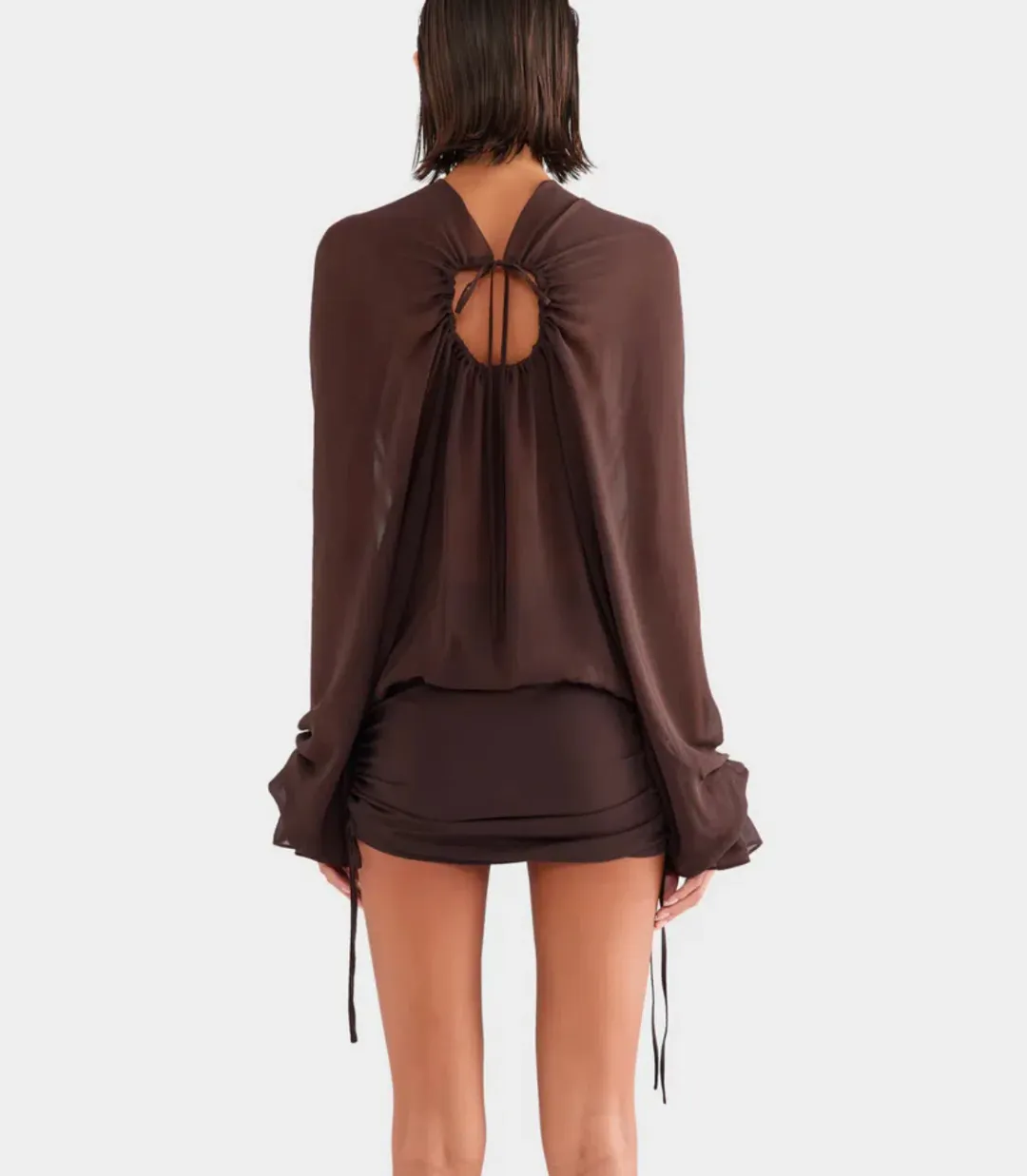 Venroy Twisted Bodice Silk Mini Dress in Dark Chocolate Brown Size S / AU 8 for rent on The Volte - main image