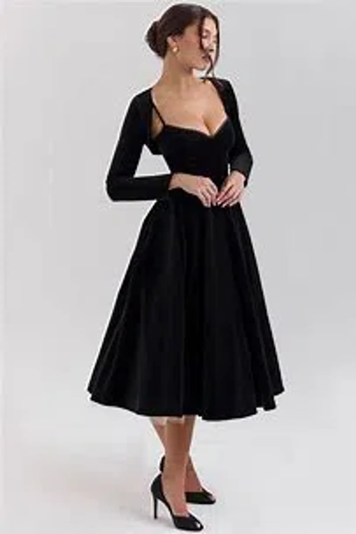 House of CB - Mademoiselle Black Velvet Tulle Midi Dress + Bolero for rent on The Volte - main image