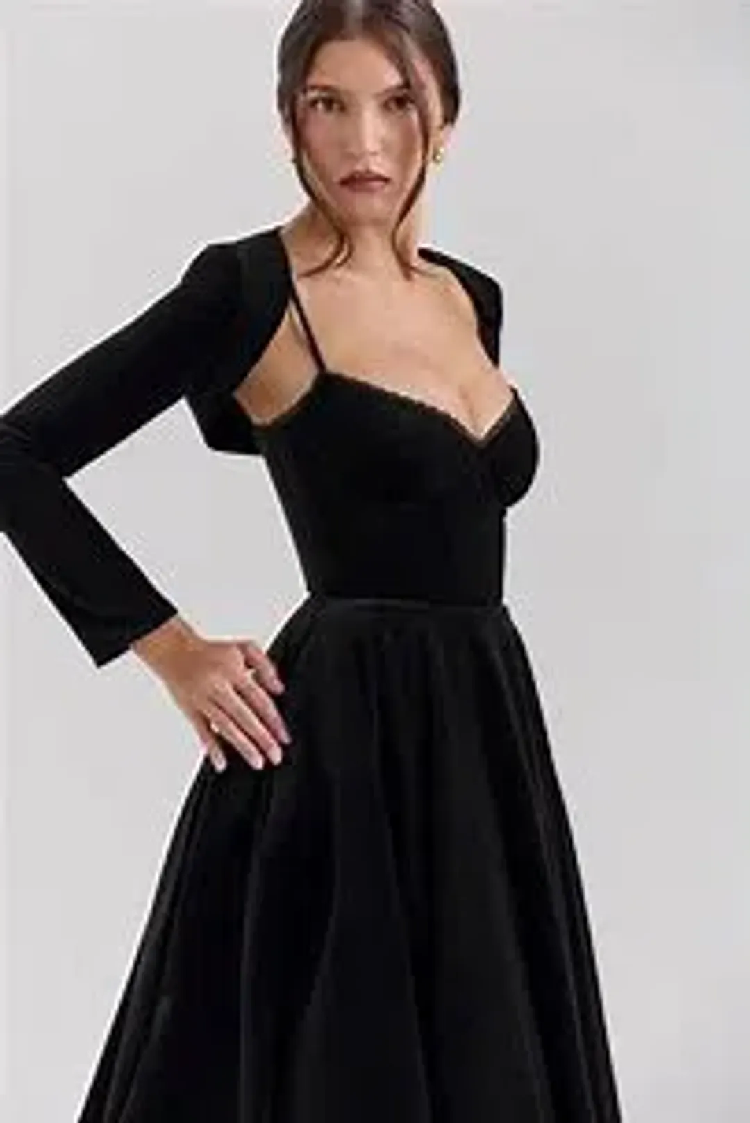 House of CB - Mademoiselle Black Velvet Tulle Midi Dress + Bolero for rent on The Volte - main image