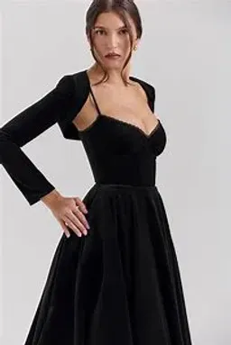 House of CB - Mademoiselle Black Velvet Tulle Midi Dress + Bolero for rent on The Volte - image 4