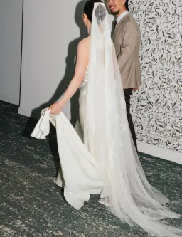 Danielle Frankel Pleated Lace Applique Veil Floor Length for rent on The Volte - image 4