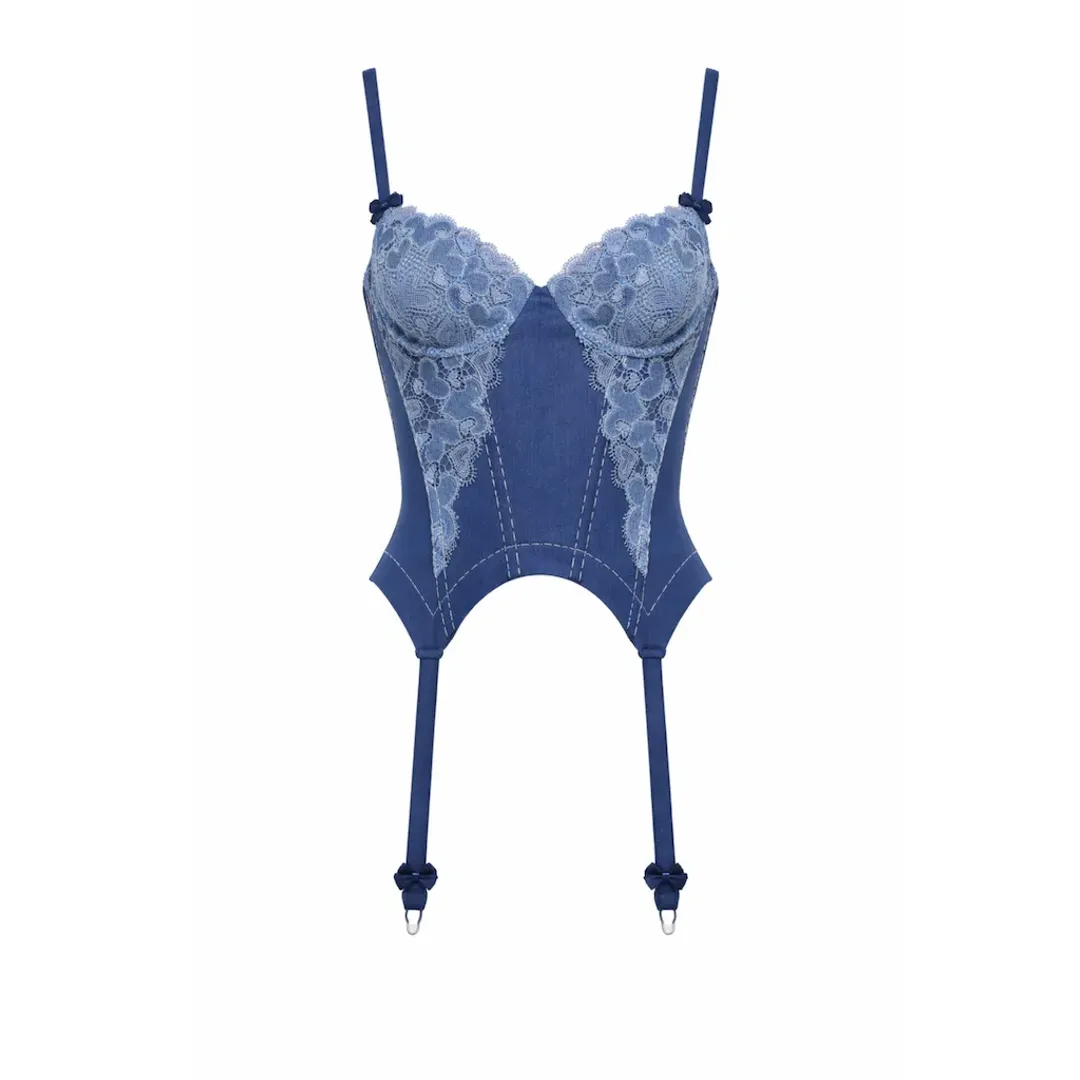 For Love & Lemons Denim Hearts Bustier for rent on The Volte - main image