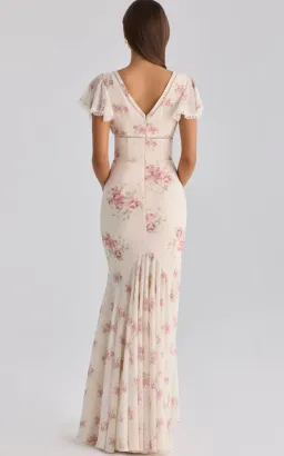 House of CB Amina ivory vintage rose print georgette maxi tea dress Size M for rent on The Volte - image 2