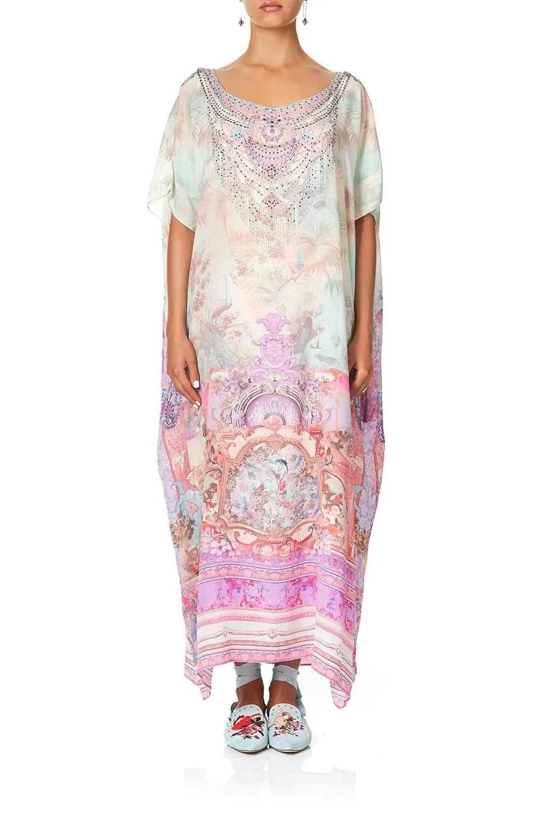 Camilla Slim Line Round Neck Kaftan Electron Libre Print Size 12 for rent on The Volte - main image