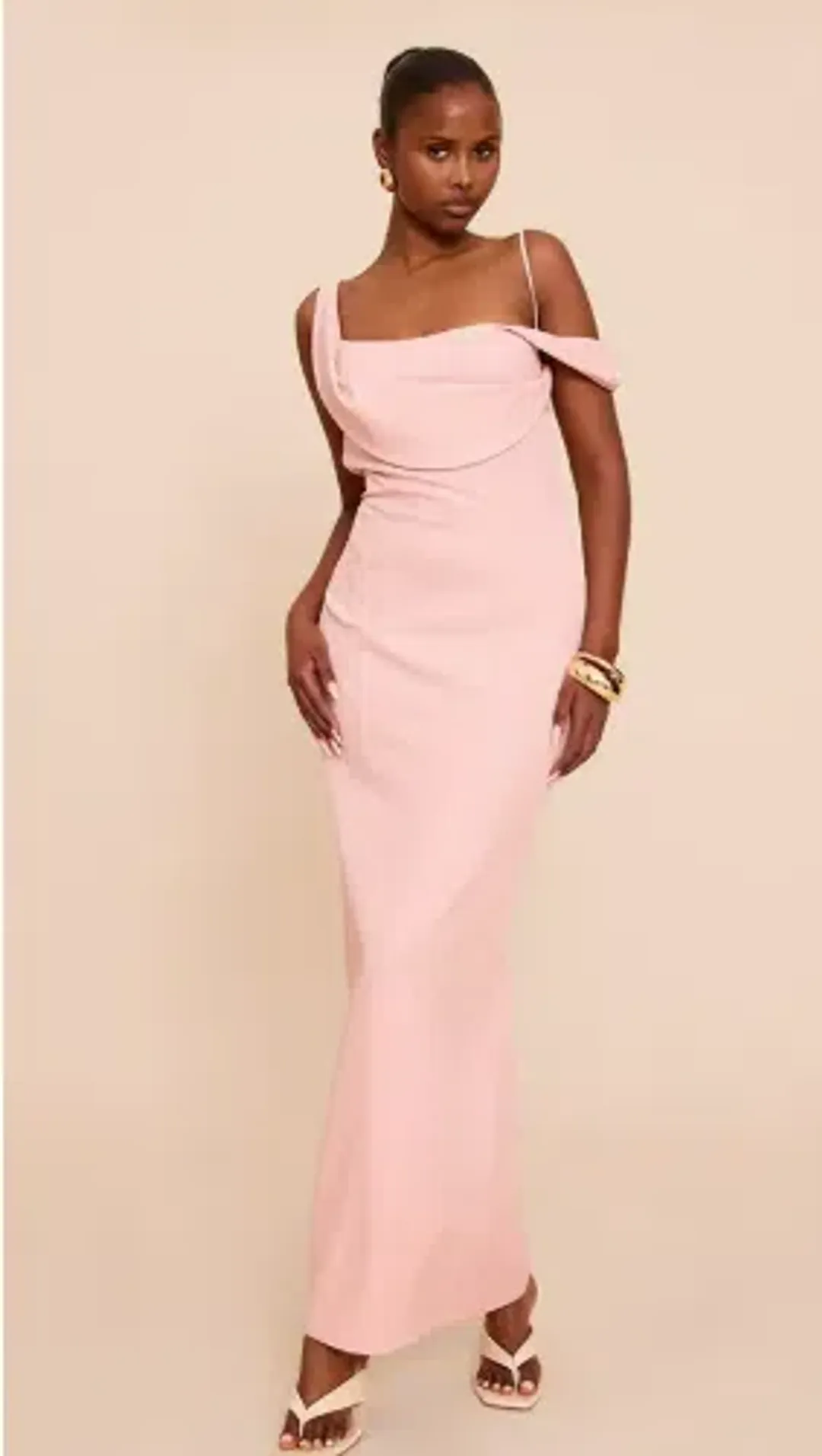 Pale Pink Woven Square Neck Maxi Dress - Pretty little things- Size 12 for rent on The Volte - main image