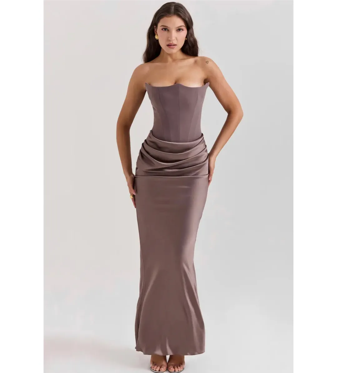 House of CB Persephone Strapless Corset Maxi Dress in Smoke Size XS/AU6 for rent on The Volte - main image