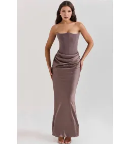 House of CB Persephone Strapless Corset Maxi Dress in Smoke Size M/AU10 for rent on The Volte - image 1