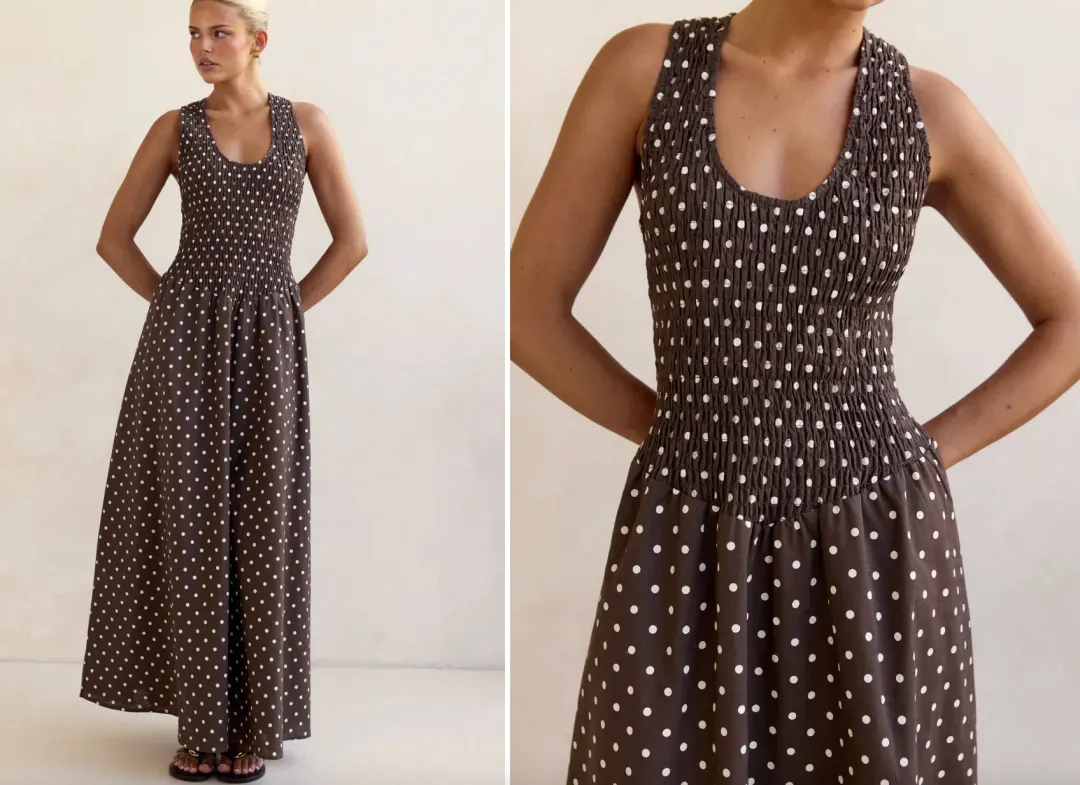 Runway Scout Annalee Maxi Dress (Chocolate Polka Dota) Size XS (6) for rent on The Volte - main image