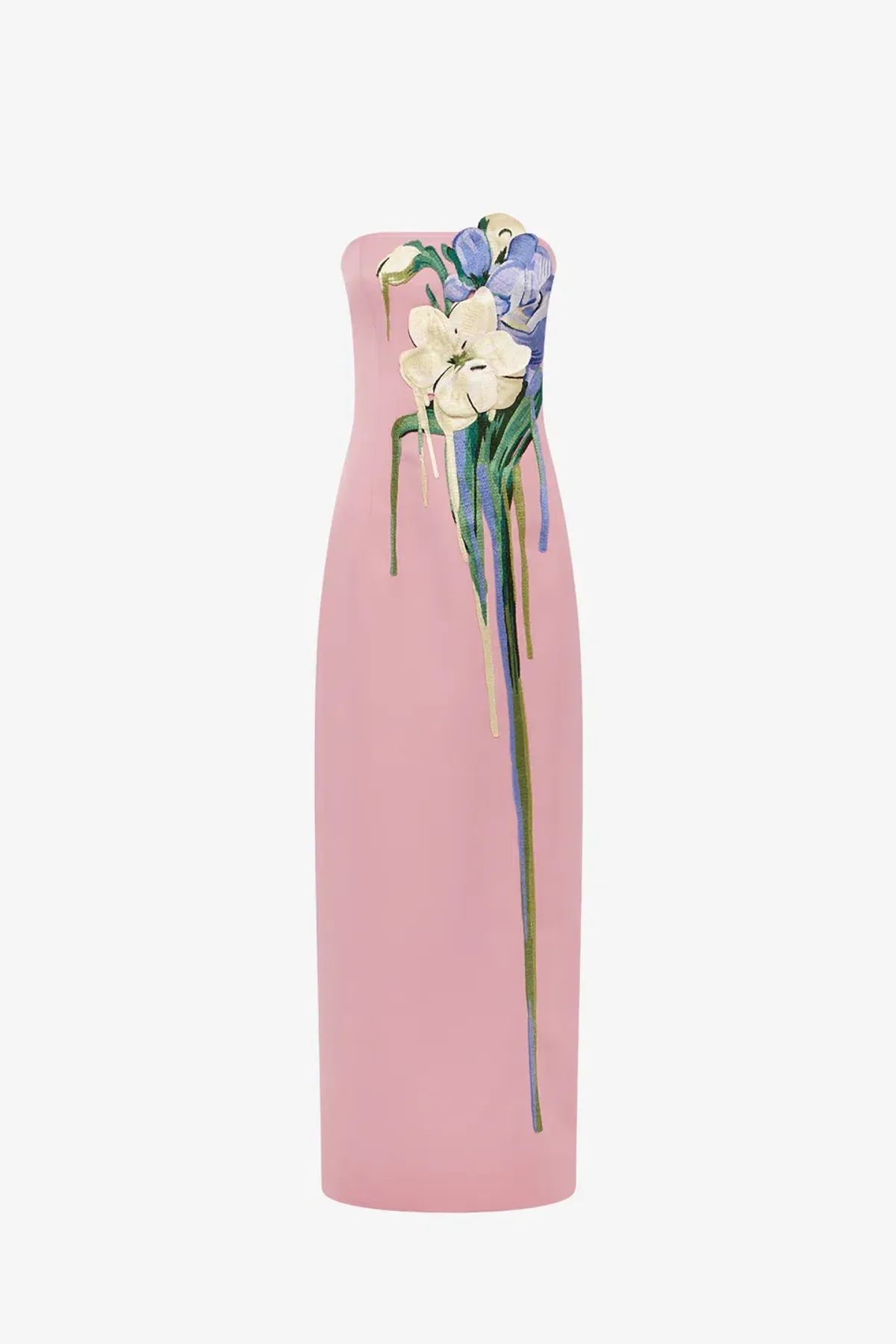 Leo Lin Rayna Embroidered Bustier Maxi Dress Bouquet Print in Pastel Pink Size 10 for rent on The Volte - main image