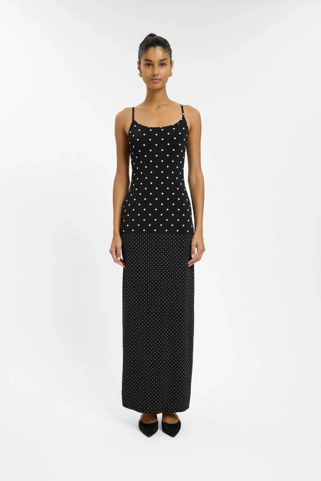 With Harper Lu Slip Maxi Dress in Black Polka Size S / AU 8 for rent on The Volte - main image