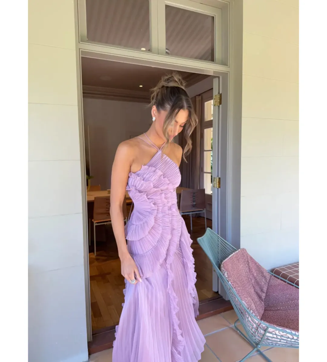 Amur Lorelie Halter Gown in Water Hyacinth SIze US0/AU4 for rent on The Volte - main image