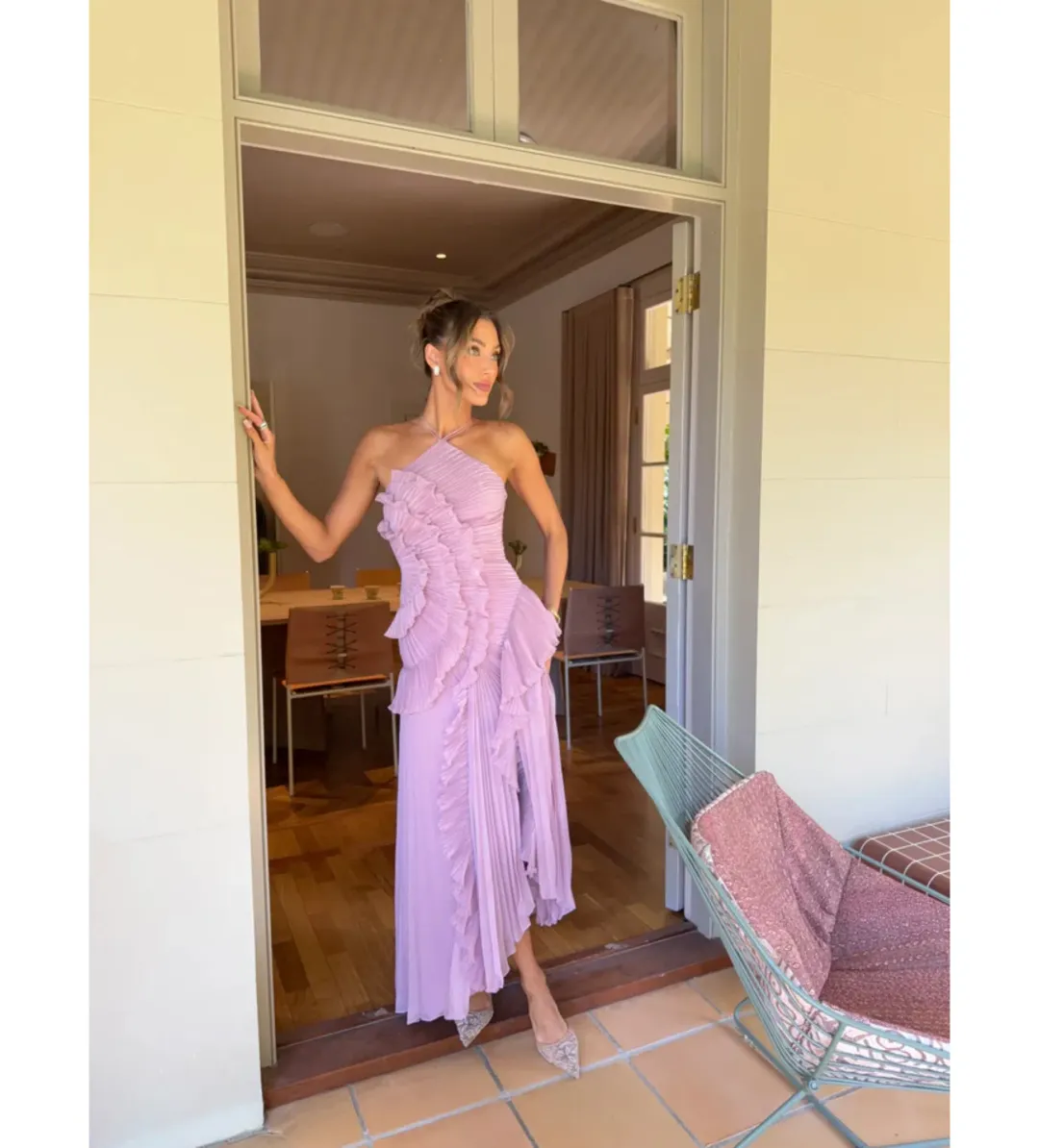 Amur Lorelie Halter Gown in Water Hyacinth SIze US4/AU8 for rent on The Volte - main image