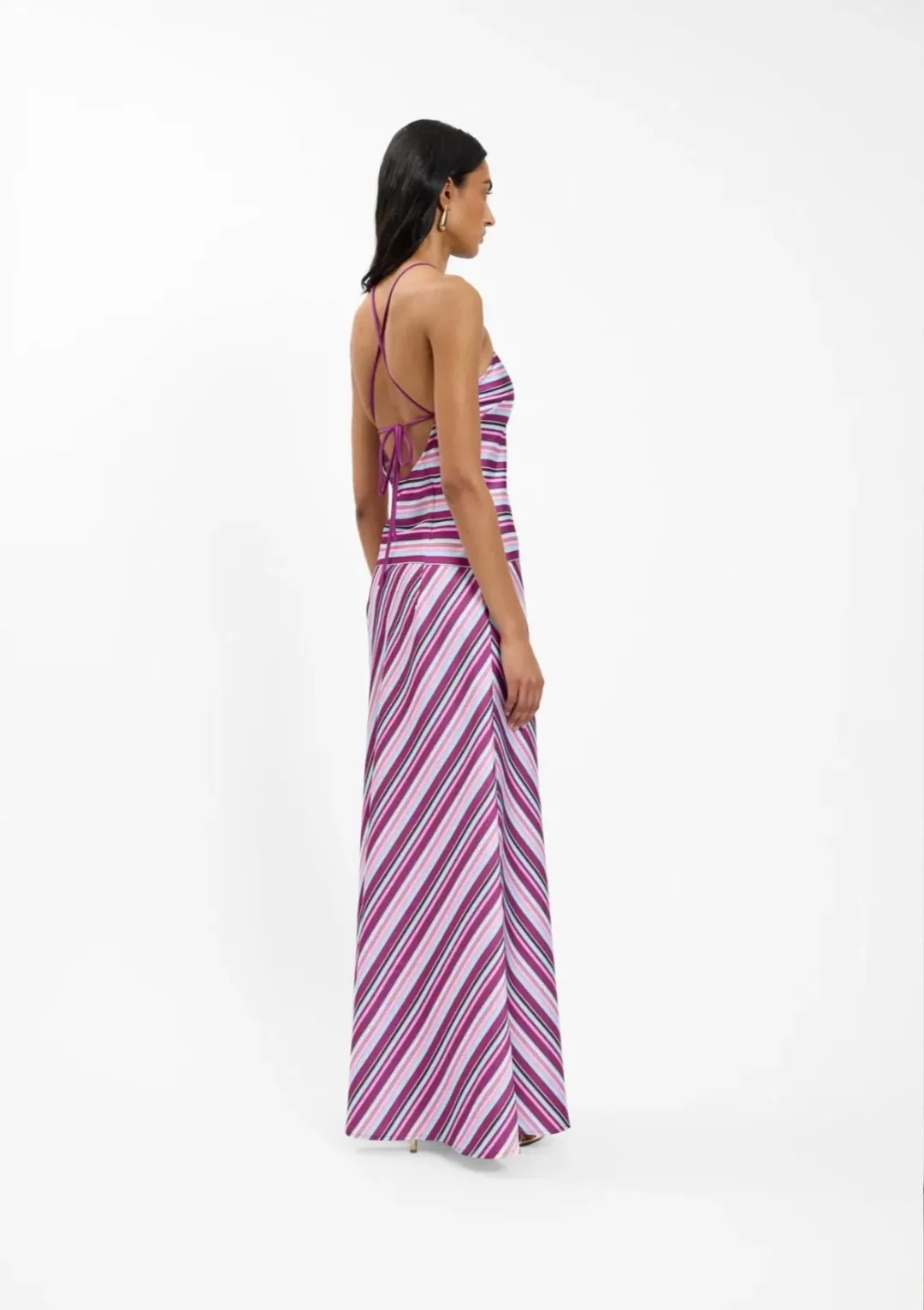 WITH HARPER LU - HALTER MAXI DRESS | VIOLET STRIPE | XL for rent on The Volte - main image