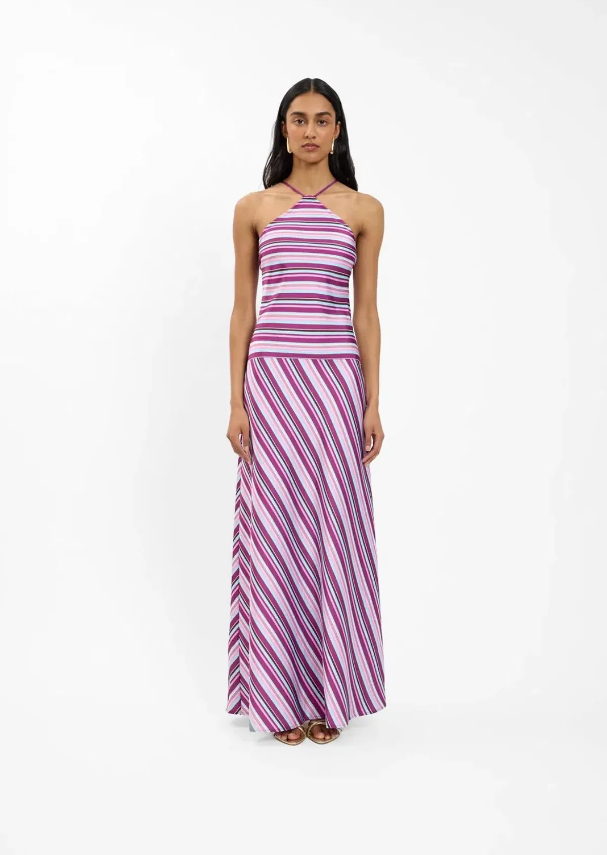 WITH HARPER LU - HALTER MAXI DRESS | VIOLET STRIPE | XL for rent on The Volte - main image