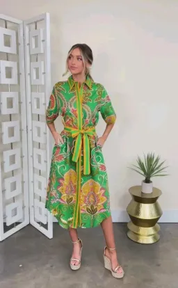 Alemais Marion Shirt Dress in Green Multi Size 14 for rent on The Volte - image 2