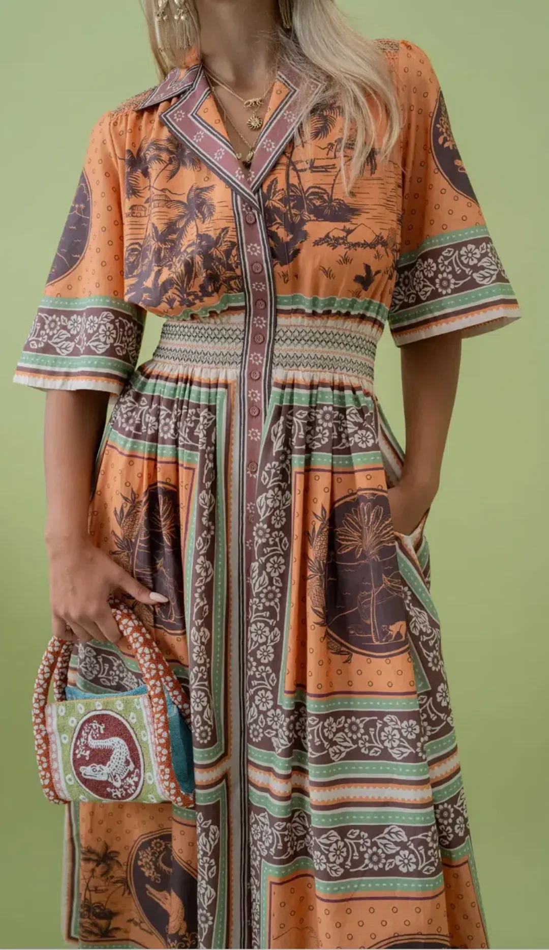 ALEMAIS ALBERTA SMOCKED MIDI DRESS SIZE 8 for rent on The Volte - main image