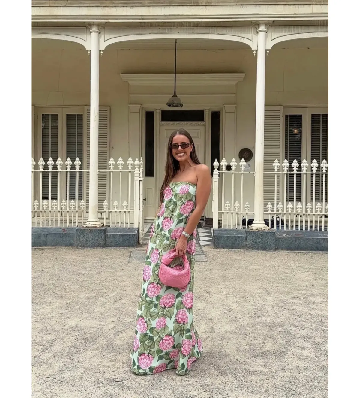 Palm Noosa Alessia Maxi Dress in Pink Jardin Size AU 8 for rent on The Volte - main image