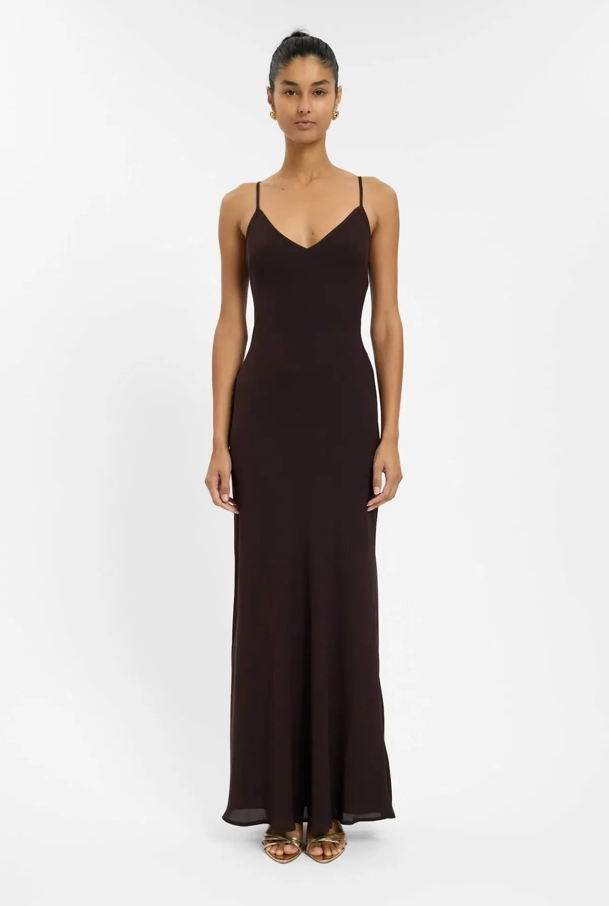 With Harper Lu Georgette Maxi Dress in Chocolate Brown Size M / AU 10 for rent on The Volte - main image