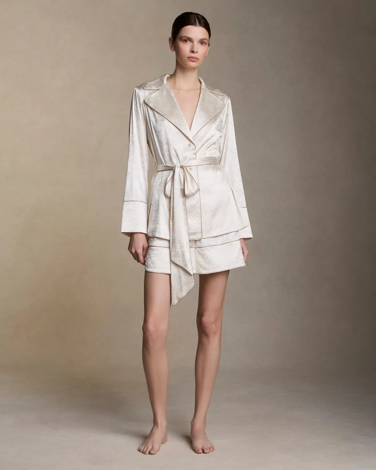 Danielle Frankel Ivory Silk Loungewear Set Size M for rent on The Volte - main image