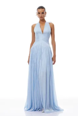 Térébenthine Blue Glossy Gathered Maxi Dres for rent on The Volte - image 1
