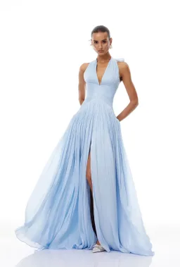 Térébenthine Blue Glossy Gathered Maxi Dres for rent on The Volte - image 3