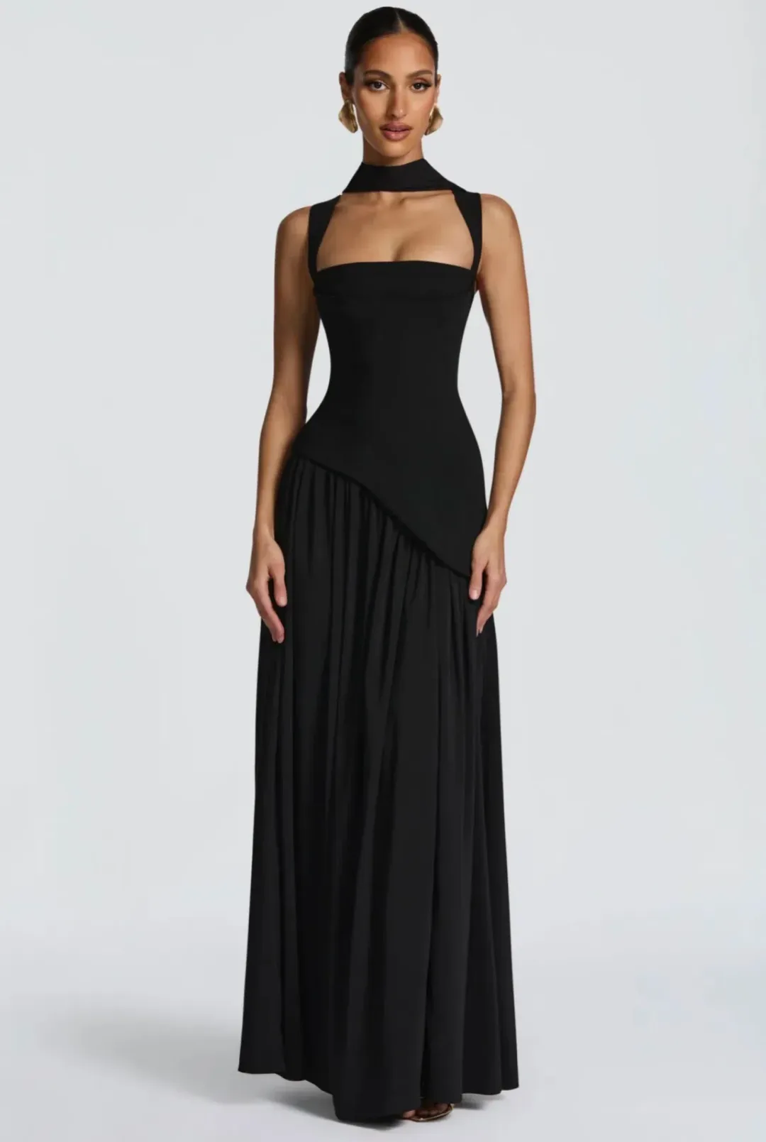 Sidonie Black Asymmetrical Maxi Gown for rent on The Volte - main image