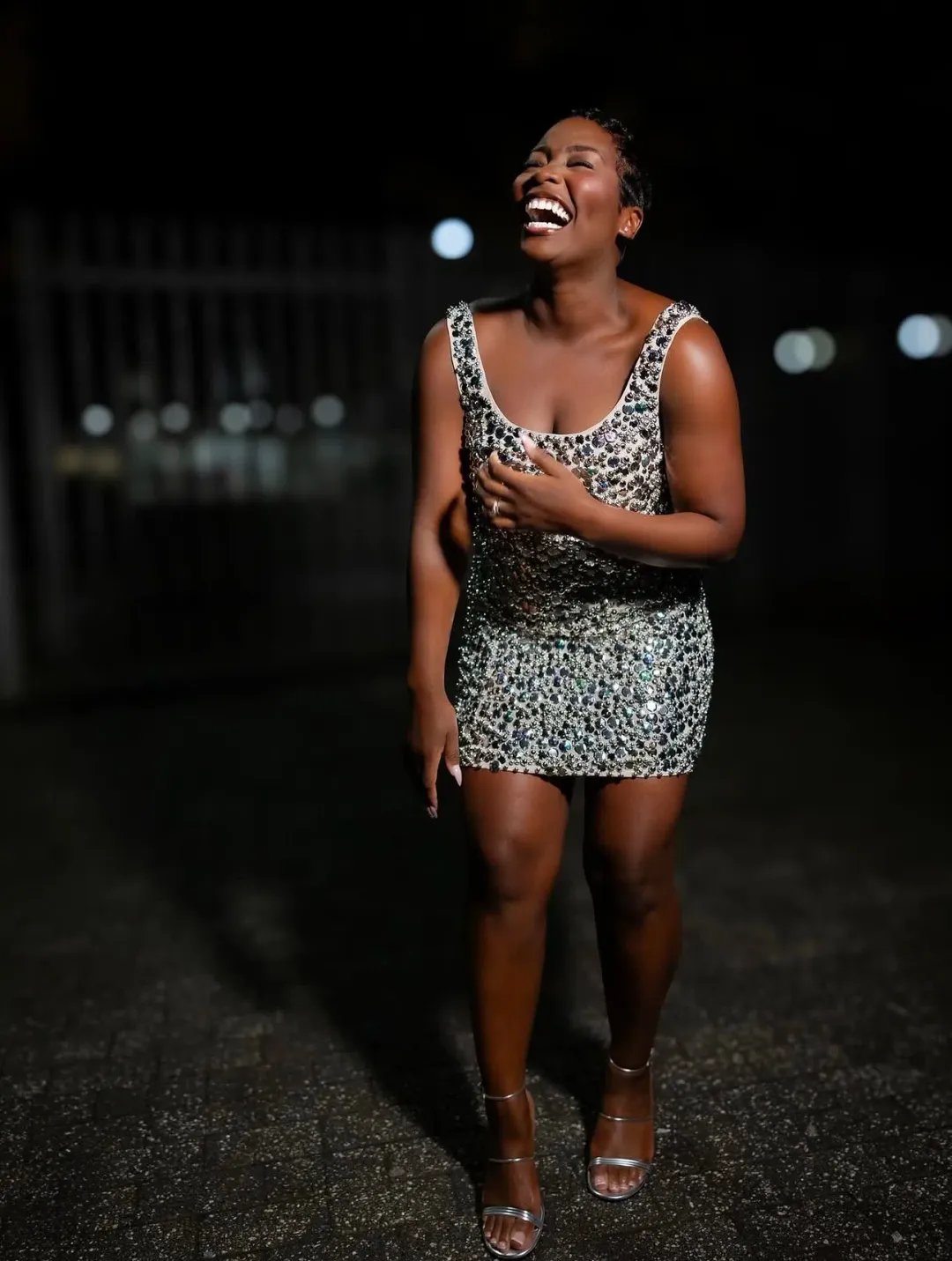 ARRANGE Textured Embellished Sequin Beaded Dress Size 8 S Small Silver for rent on The Volte - main image