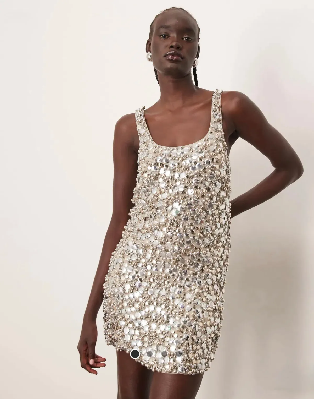 ARRANGE Textured Embellished Sequin Beaded Dress Size 8 S Small Silver for rent on The Volte - main image