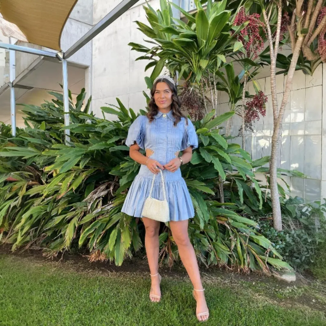 AJE Mythos Pearl Waist Mini Dress Size 8 for rent on The Volte - main image