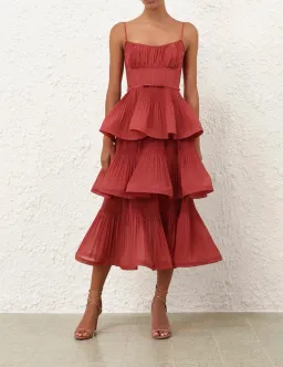 Zimmerman PLEATED TIERED MIDI DRESS size 0/Au 8 for rent on The Volte - image 1