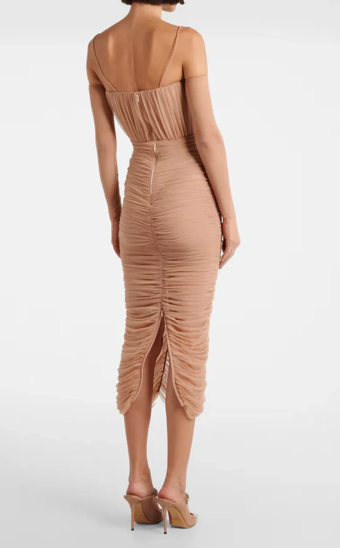 Alex Perry Sweetheart Ruched Mesh Midi Dress Size 10 Sepia for rent on The Volte - main image