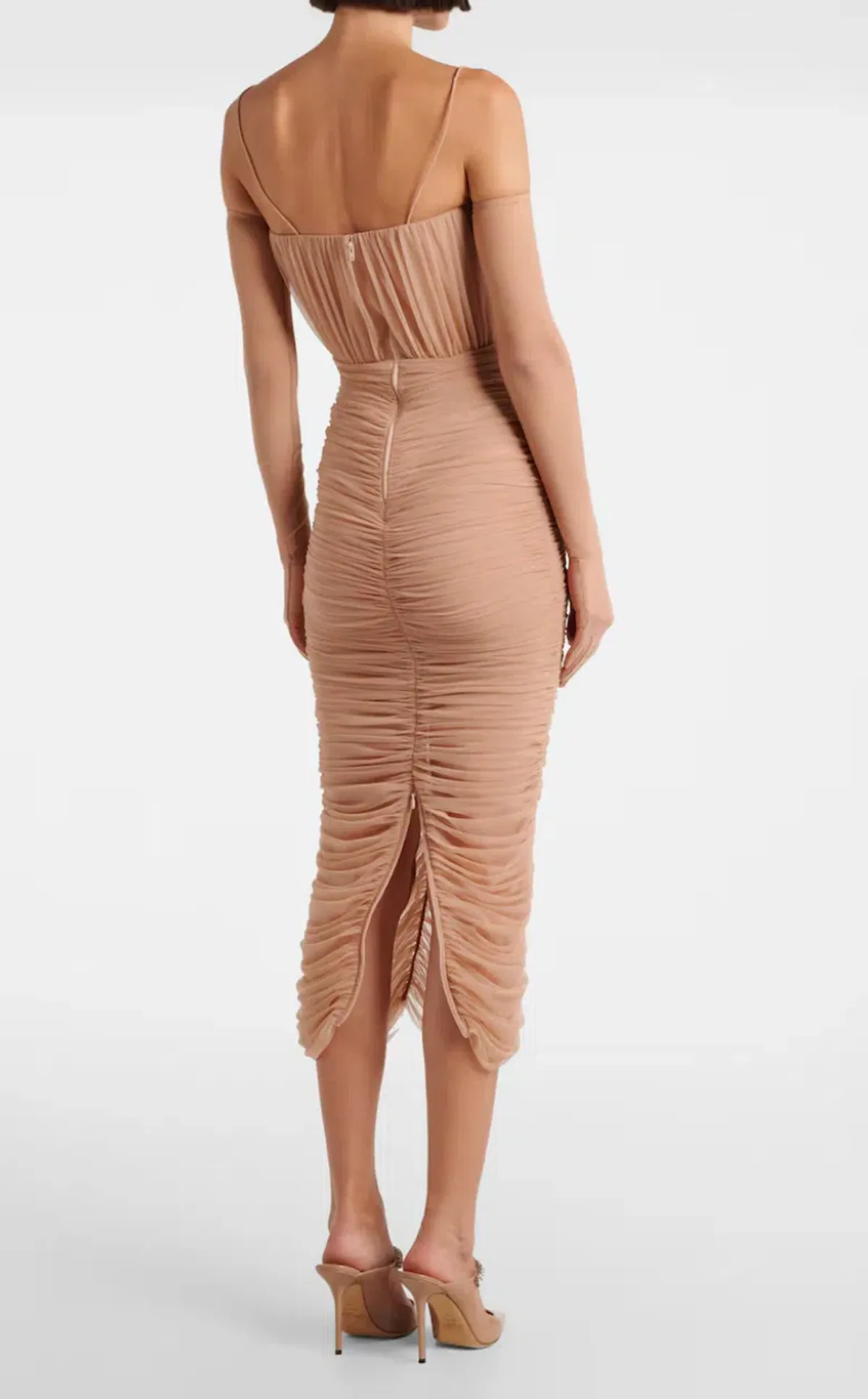 Alex Perry Sweetheart Ruched Mesh Midi Dress Size 10 Sepia for rent on The Volte - main image