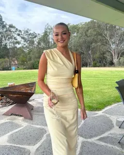 Sir The Label Giacomo Gathered Maxi Dress Gown In Butter | Size AU 12 for rent on The Volte - image 5